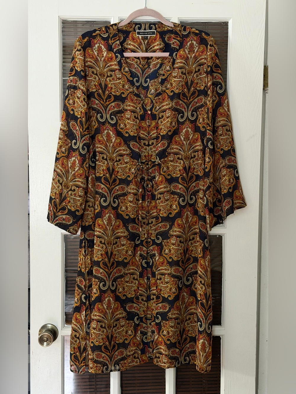 Melanie Lyne Women’s 16 Paisley Sheer Long Side Slit Dress Kaftan | SKU 0394